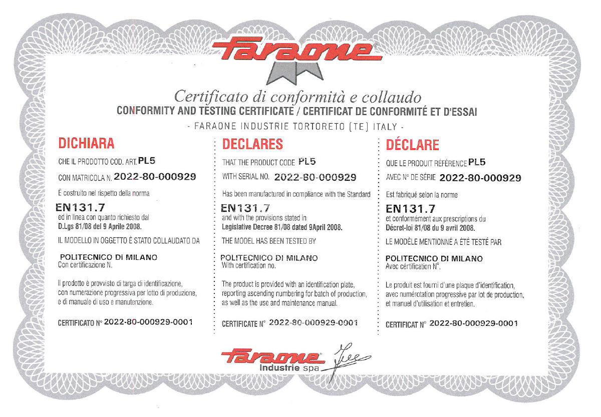 Certificat de conformité de Faraone