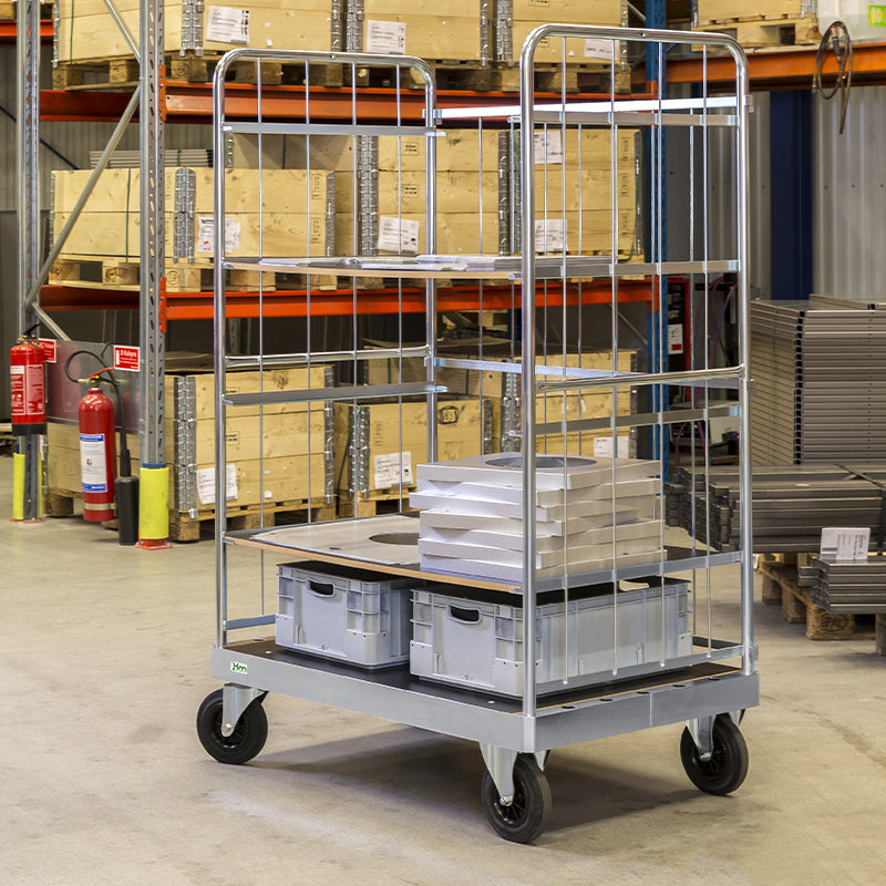 Chariot plateforme grillagé avec tablettes - 800 kg