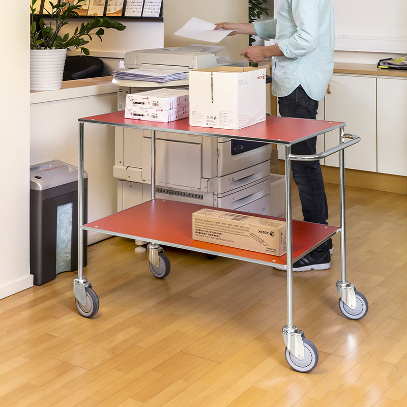 Chariots de service - 2 étagères - poignée horizontale