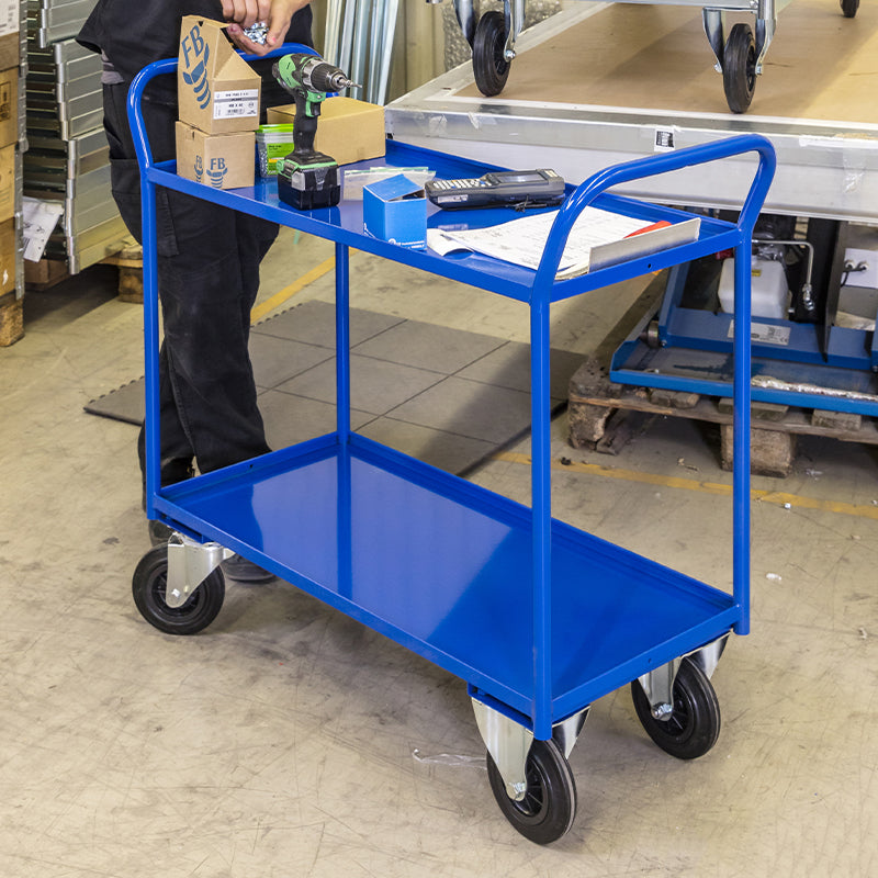 Chariot desserte soudé - 2 étagères avec rebord